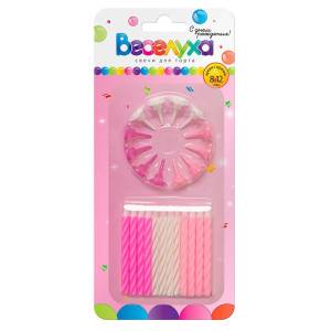 Свеча д/т Микс роз,нежно-роз,белый с держат / 24шт, 620100. G03   