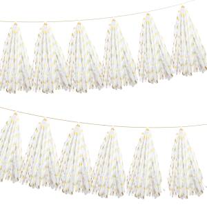 Помпон кисточка 35 см. (точки,золото металлик) 5 листов