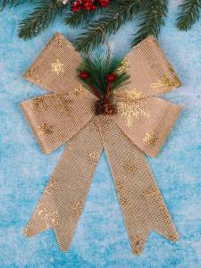 Бант елочный Бежевый 23 см/ НУ-2113