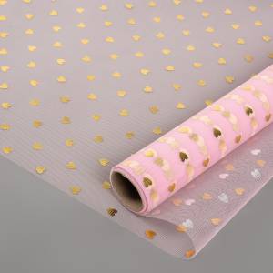 Фатин в рулоне "Золотые сердечки" 0,48*4,57 м. розовый металлик / 6234090