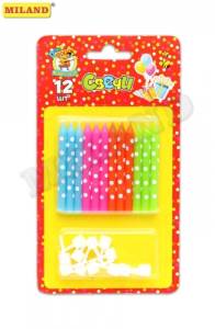 Свечи д/торта с подставками "Озорные точки" 12 шт.