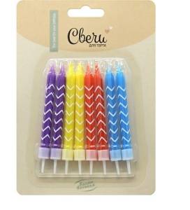 Свечи Белые зигзаги, Ассорти 8 см, 8 шт. с держат. / 802919