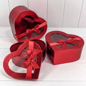 Коробка 23*22*10 см "Сердце" атласный бант винный
