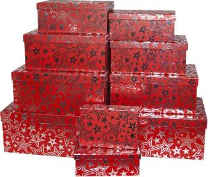 Коробка 25*19*10 см "Сияние звезд" красная металлик