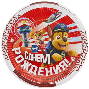 Тарелка "Щенячий патруль, С Днем Рождения" красный 9 дюйм. 6 шт./501203