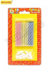 Свечи для торта "Волшебные свечи" (незатухаемые) 10 шт с подставками