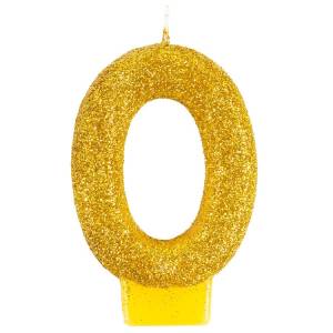 Свеча-цифра "0" Блестящая Золото 7,6 см / 1502-6480