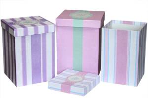 Коробка 16*16*24 см "Полоски,сиреневый микс"