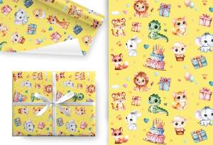 Упак. бумага "Зверята" 99*68 см, 5 листов / Ч47941