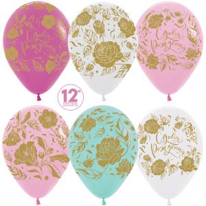 С Днем рождения!(золотые цветы) 12", пастель (Колумбия) / 50 шт