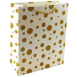 Пакет Золотые круги на белом c глиттером 26*32*12 см. / 1813-B-WKA