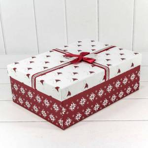 Коробка 25*19*8 см "Новогодние шапочки" белый/красный