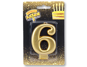 Свеча-цифра "6" Золотая 8см / 1502-2839