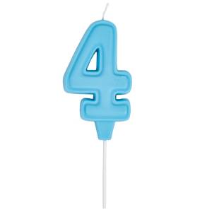 Свеча -цифра "4" Праздник голубая пастель 6 см / 1502-6658