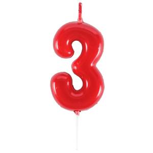 Свеча-цифра "3" Красная 4,5 см / 1502-6867