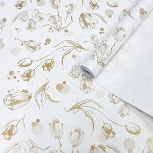 Бумага упак. крафт "Цветочный вальс" 72 см *10 м. золото на белом фоне / тв211617