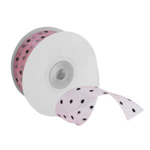 Лента Органза с точками Розовый 25мм*22,86м /002-25