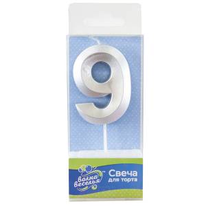 Свеча-цифра "9" Грани Серебро, 6 см/802759