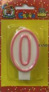 Свеча для торта с розовой окантовкой "0"