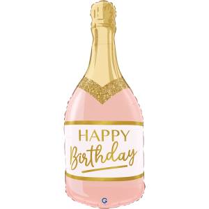 Бутылка Шампанского Happy Birthday, розовый сатин / G72273-P