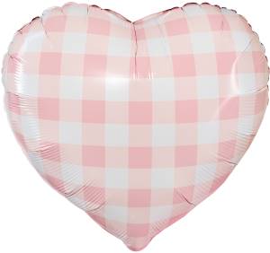 18" Сердце, Клеточки розовые (Китай) / 27437