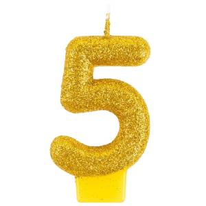 Свеча-цифра "5" Блестящая Золото 7,6 см / 1502-6485