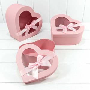 Коробка 26*25*12 см "Сердце" атласный бант розовый