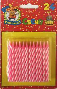 Свечи для торта 24 шт  розовые