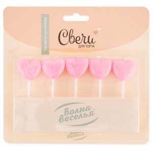 Свечи Сердце Розовый с блестками 5 шт. с держ./803032