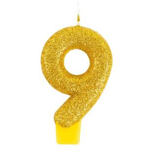 Свеча-цифра "9" Блестящая Золото 7,6 см / 1502-6489