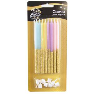 Свечи Ассорти с блестками 12 см 8  шт/802718