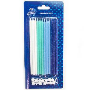 Свечи Гармония Голубой микс с блестками 14,5см 12 шт 708020