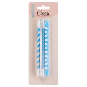 Свечи "Точки и полосы" голубой/серебро металлик 14,5 см, 10 шт. / 630267