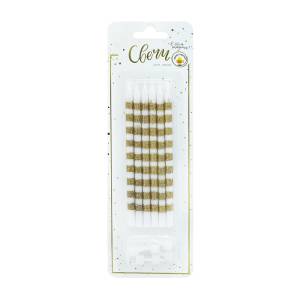 Свечи "гиганты" полоски золото с глиттером с держат. 13 см, 6 шт / 620213