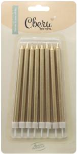 Свечи "Стильная серия" Золото металлик 12 см+2 см, 6 шт. с держат./802935