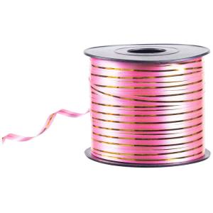 Лента c золотой полоской 5 мм*230 м Розовая / 1302-1558