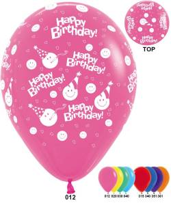 Смайл Happy Birthday ассорти, 12" пастель-кристалл (Колумбия)