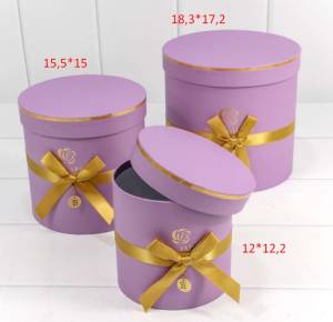 Коробка 15*15*16 см "Золотая роза" сиреневый цилиндр