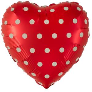 18" Сердце, Горошек, красный сатин (Китай) / 27480