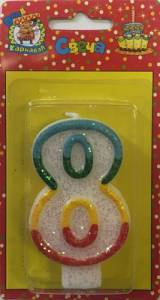 Свеча-цифра  с блёстками 7,6 см  "8"                               