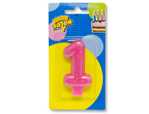 Свеча-цифра "1" Блестящая розов 7,6см 1502-2145