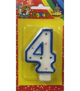 Свеча для торта с голубой окантовкой "4"