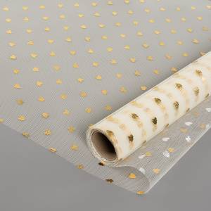 Фатин в рулоне "Золотые сердечки" 0,48*4,57 м. кремовый металлик / 6234091