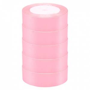 Лента атлас светло-розовая эконом 25 мм*22,85 м в уп. (5 шт.) / 4886603