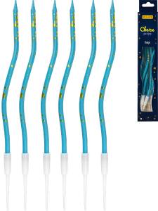 Свечи для торта на подставках "Сияние" 0.4*12+4 см, 6 шт, бирюзовые/С-2054