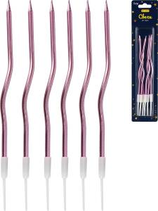 Свечи для торта на подставках "Яркий блеск" 0.4*12+4 см, 6 шт, розовые/С-2008