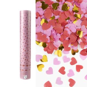 Пневмохлопушка 30 см. Сердца фольга и тишью, красный/розовый металлик/ 923003