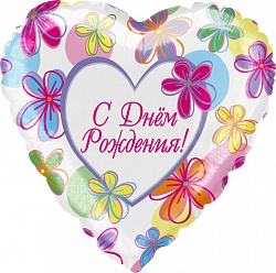 18" Сердце СДР (яркие цветы) / Китай