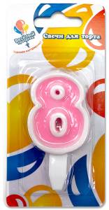 Свеча-цифра 8, ассорти, 5 см