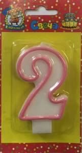 Свеча для торта с розовой окантовкой "2"